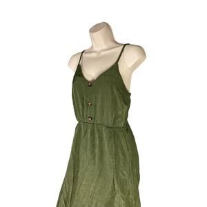 Women's M Green Sleeveless Button-Up Midi Dress Casual Spring‎